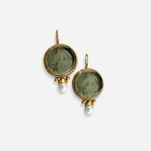 Ava™ | Women’s Vintage Green Stone Pearl Earrings